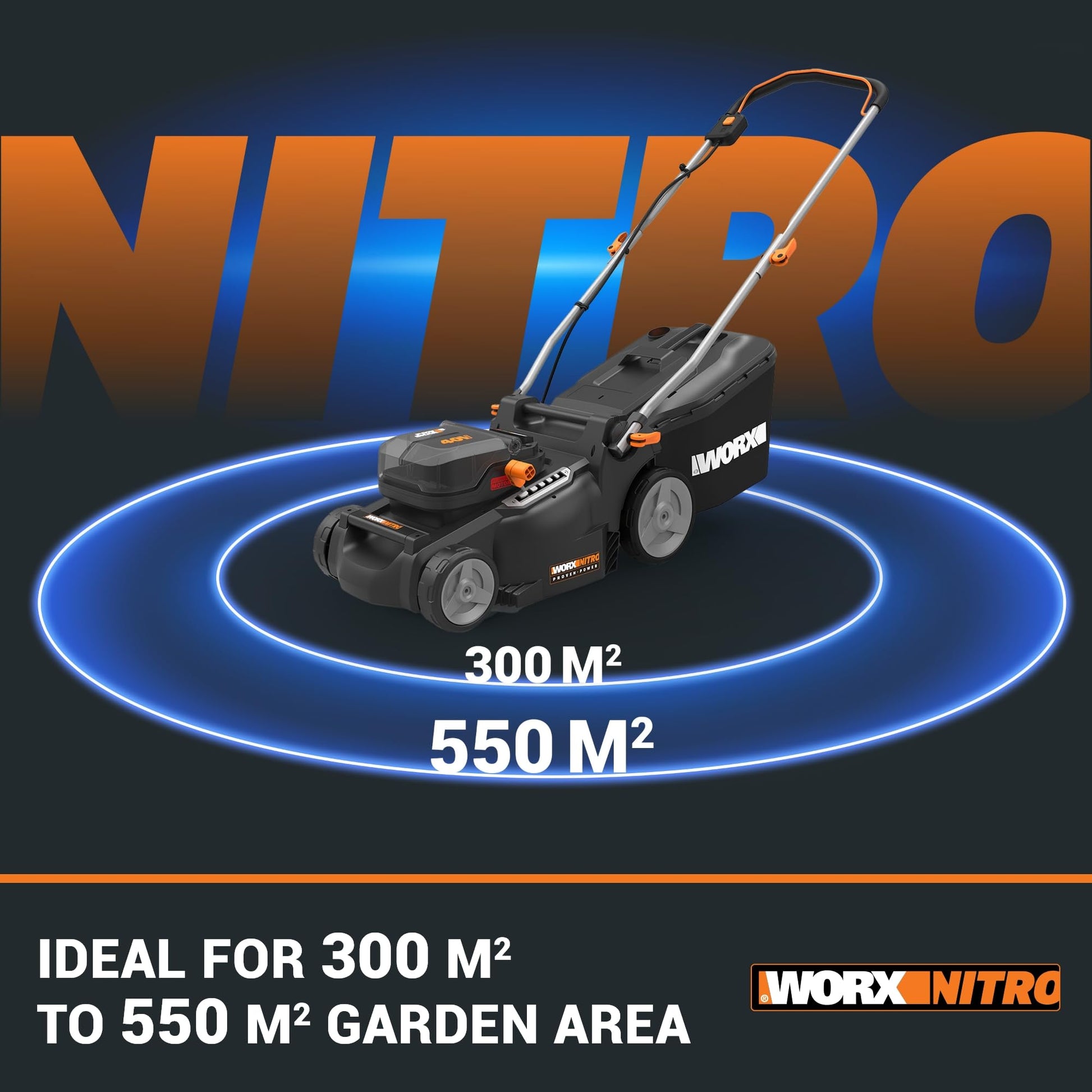 Worx WG737E 40V 37cm Cordless Lawnmower – Ideal for Medium to Large Gardens (300-550㎡)