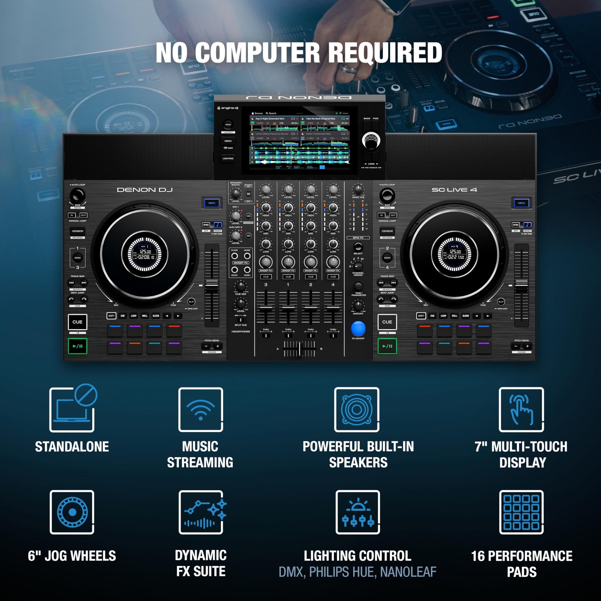 Denon DJ SC LIVE 4 Standalone DJ Controller with Stem Separation on 4-Decks